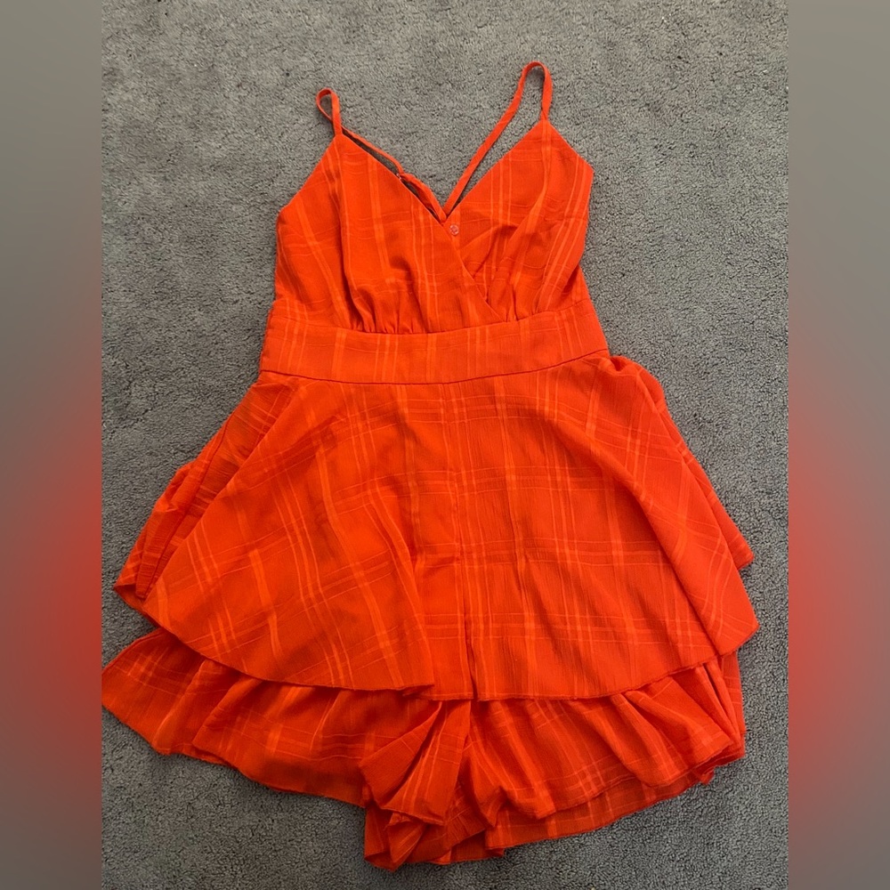Simplee Apparel Orange Romper Dress Size S